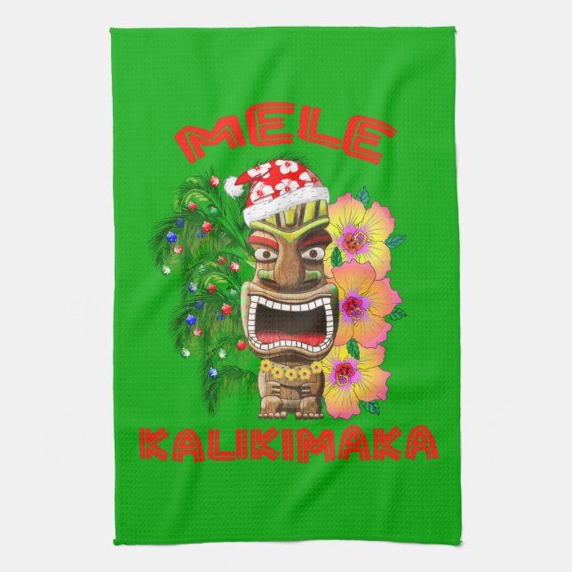 Mele Kalikimaka Jultomten Tiki Kökshandduk (Vertikal)