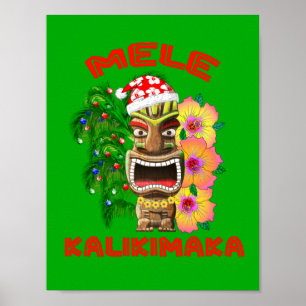 Mele Kalikimaka Jultomten Tiki Poster