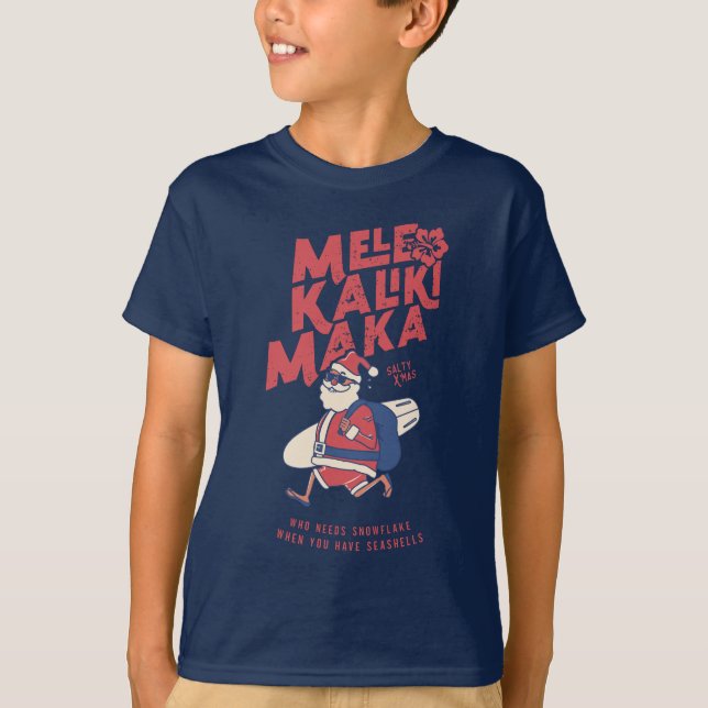 Mele Kalikimaka - Ljuny Santa Hawaiian-jul T Shirt (Framsida)