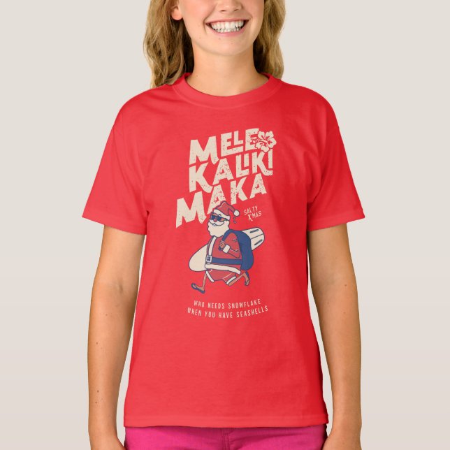 Mele Kalikimaka - Ljuny Santa Hawaiian-jul T Shirt (Framsida)
