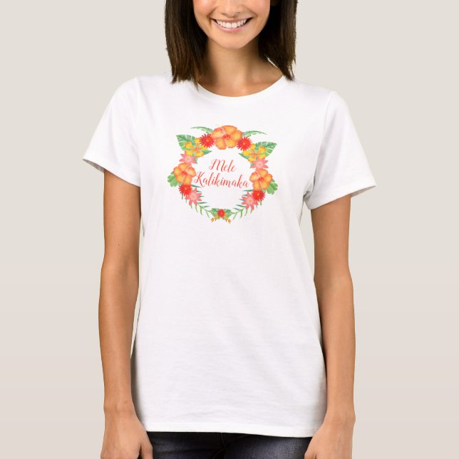 Mele Kalikimaka med Hibiscus T Shirt (Framsida)
