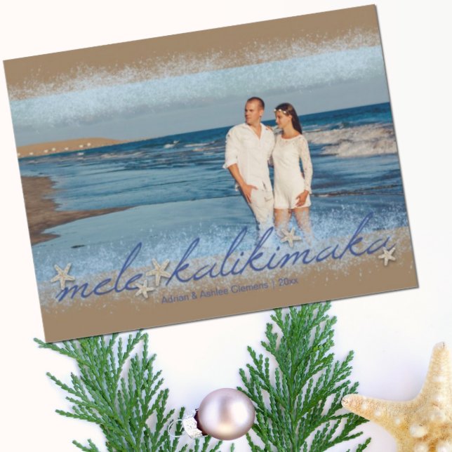 Mele Kalikimaka med Starfish Script Jul Foto Vykort (Skapare uppladdad)