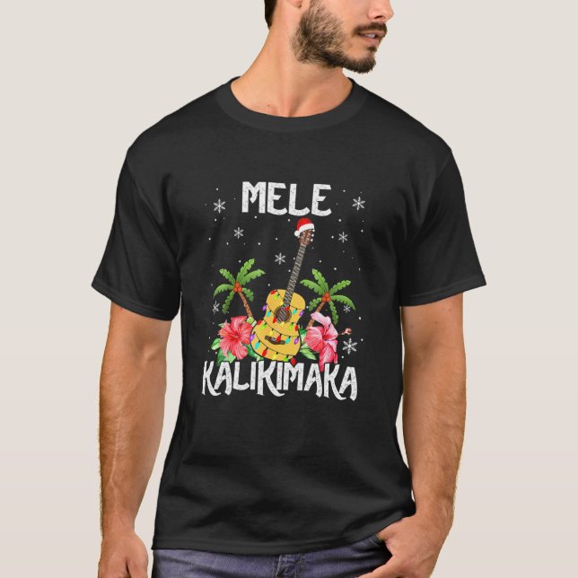 Mele Kalikimaka Merry Christmas Lights Santa Hawai T Shirt (Framsida)