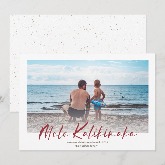 Mele Kalikimaka Minimal Photo jul Red Julkort (Fram/baksida)