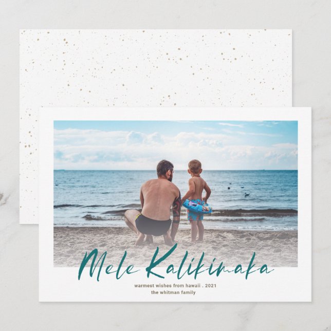 Mele Kalikimaka Minimal Photo jul Teal Julkort (Fram/baksida)