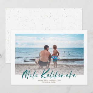 Mele Kalikimaka Minimal Photo jul Teal Julkort