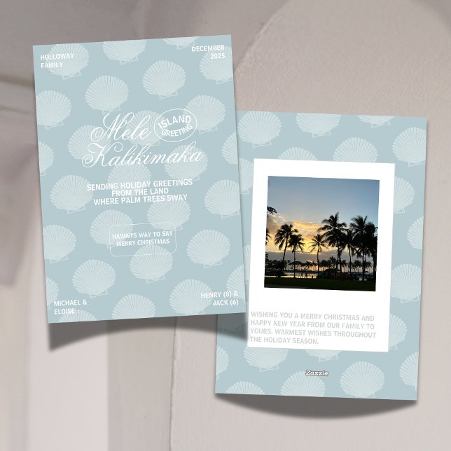Mele Kalikimaka Modern Blue Seashell Helgdag Card Julkort (Share a special island greeting this holiday season.)