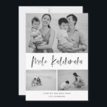 Mele Kalikimaka Modern Push Script Collage Photo Julkort<br><div class="desc">Det här fotokortet för elegant och snyggt kommer säkert att sprida glädje i år! Med en glatt känsla i penselskript med ett bläckande struktur som säger "Mele Kalikimaka" anpassar du texten på grund och bilderna med ditt eget. Det kommer med ett klassiskt färgat, rött och svart mönster på baksidan för...</div>