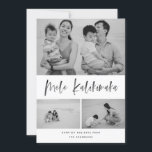 Mele Kalikimaka Modern Push Script Collage Photo Julkort<br><div class="desc">Det här fotokortet för elegant och snyggt kommer säkert att sprida glädje i år! Med en glatt känsla i penselskript med ett bläckande struktur som säger "Mele Kalikimaka" anpassar du texten på grund och bilderna med ditt eget. Det kommer med ett klassiskt färgat, rött och svart mönster på baksidan för...</div>