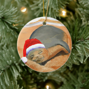 Mele Kalikimaka Munk Seal Julgransprydnad Keramik
