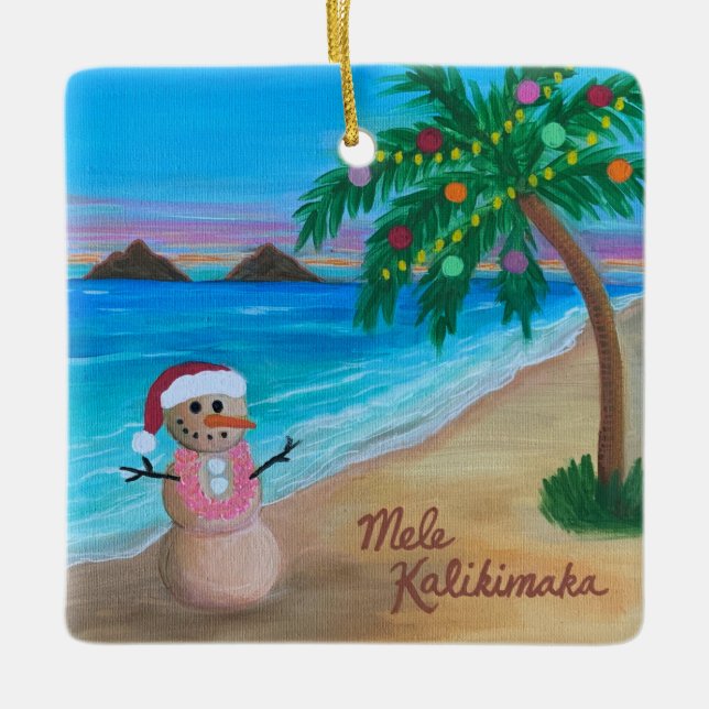 Mele Kalikimaka ornament, Hawaiian Helgdag Sandman Julgransprydnad Keramik (Framsida)
