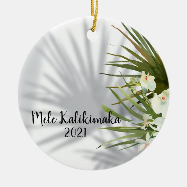 Mele Kalikimaka Photo Hawaiian jul Hälsning Julgransprydnad Keramik (Framsidan)