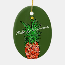 Mele Kalikimaka Pineapple Hawaii Julgran Julgransprydnad Keramik