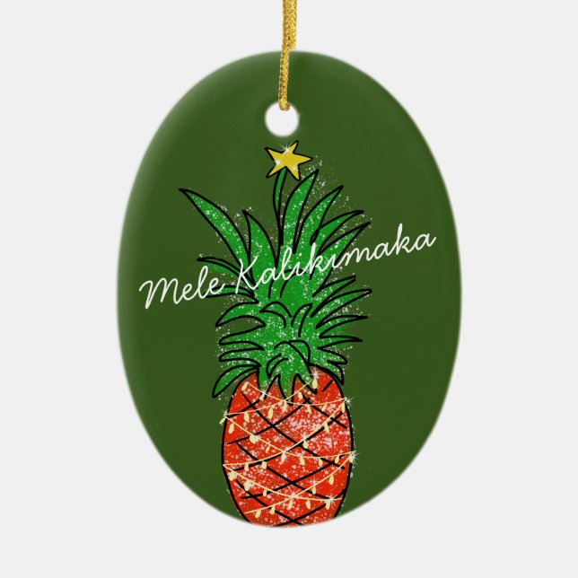 Mele Kalikimaka Pineapple Hawaii Julgran Julgransprydnad Keramik (Framsidan)