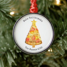 Mele Kalikimaka Pineapple Hawaiian Pizza Slice Julgransprydnad Metall