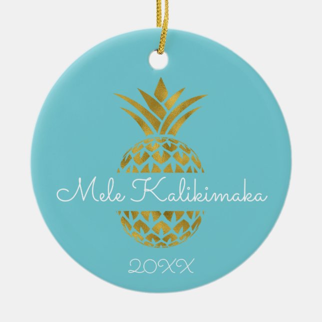 Mele Kalikimaka Pineapple-Helgdag Julgransprydnad Keramik (Framsidan)