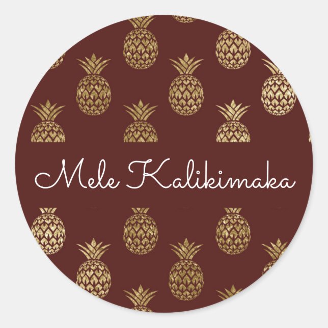 Mele Kalikimaka Pineapple-Helgdag Runt Klistermärke (Framsida)