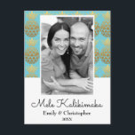 Mele Kalikimaka Pineapple julfotoport Helg Vykort<br><div class="desc">Mele Kalikimaka Faux Foil Guld och Aqua Blue Pineapple jul Blue Black and White Photo Card. Detta hawaiiska julkort är perfekt för ett tropiskt julkort.</div>