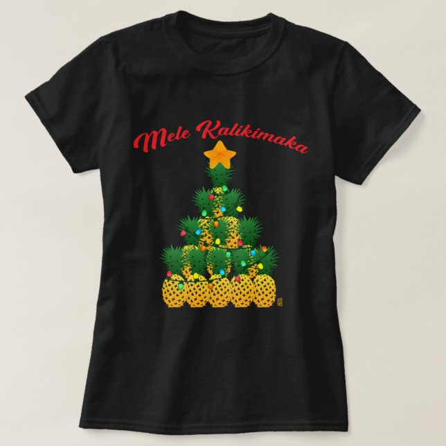 Mele Kalikimaka Pineapple Julgran T Shirt (Design framsida)