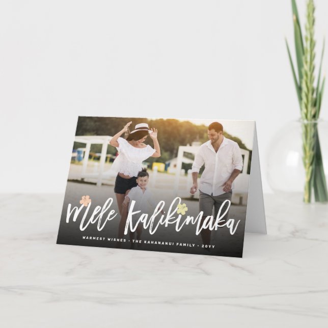 Mele Kalikimaka Push Script-julfoto Helgkort (Framsida)