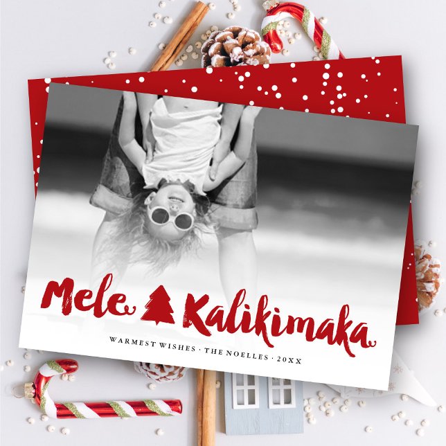 Mele Kalikimaka Red Brush Script-julfoto Julkort (Skapare uppladdad)