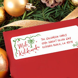 Mele Kalikimaka Red Green Doodle Christmas Address Returadress Etikett