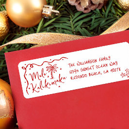 Mele Kalikimaka Red Hand Drawn Christmas Address Returadress Etikett