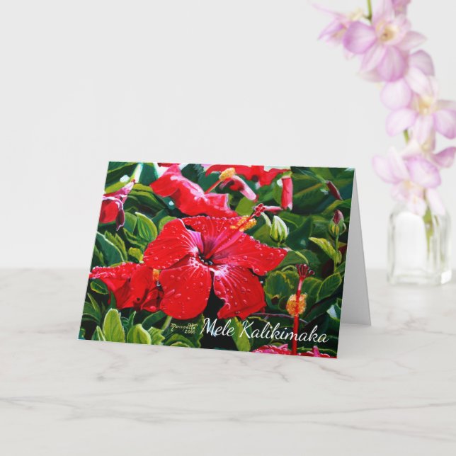 Mele Kalikimaka Red Hibiscus med Hawaiian Snö Kort (Orkide)