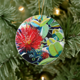 Mele Kalikimaka Red Ohia Lehua Julgransprydnad Keramik
