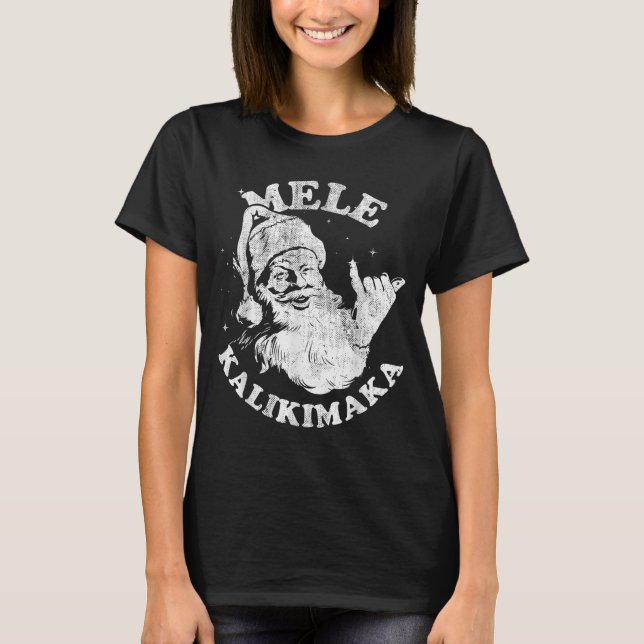 Mele Kalikimaka Retro Hawaii Santa Aloha Christmas T Shirt (Framsida)