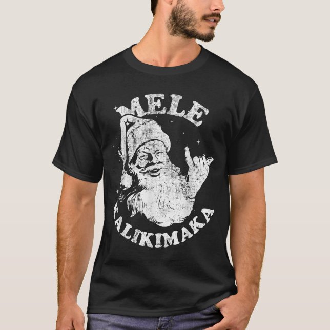 Mele Kalikimaka Retro Hawaii Santa Aloha Christmas T Shirt (Framsida)