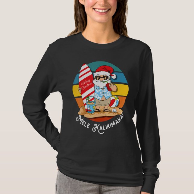 Mele Kalikimaka Retro Hawaiian jul i juli T Shirt (Framsida)