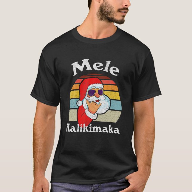Mele Kalikimaka Retro jul Santa Shaka Hawaii T Shirt (Framsida)