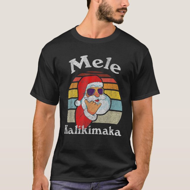 Mele Kalikimaka Retro jul Santa Shaka Hawaii T Shirt (Framsida)