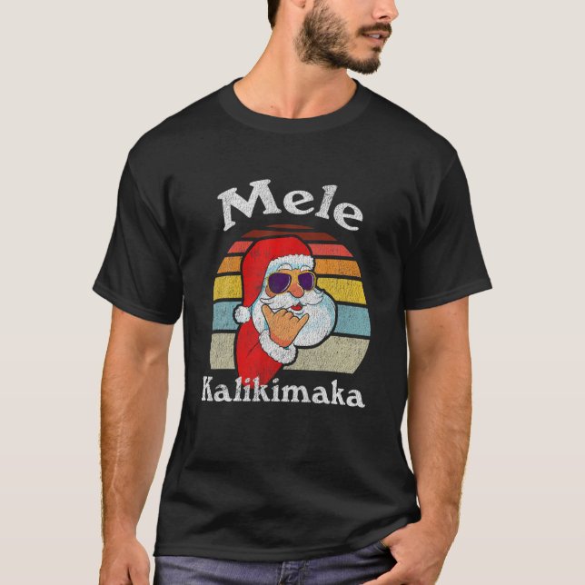 Mele Kalikimaka Retro jul Santa Shaka Hawaii T Shirt (Framsida)