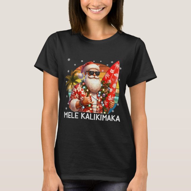 Mele Kalikimaka Retro Santa Rock On Pjs Christmas  T Shirt (Framsida)