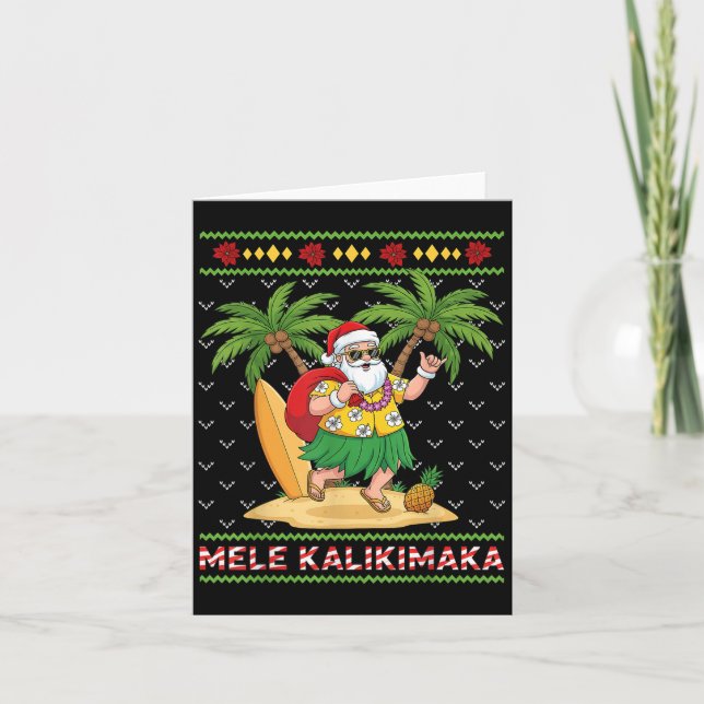 Mele Kalikimaka Retro Santa Shaka Hawaii Ugly Chri Kort (Framsida)