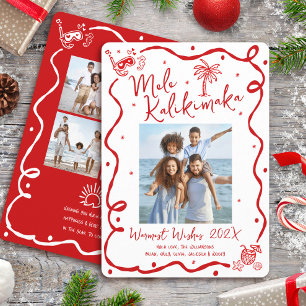 Mele Kalikimaka Röd 5 Foto Handritad Jul Julkort