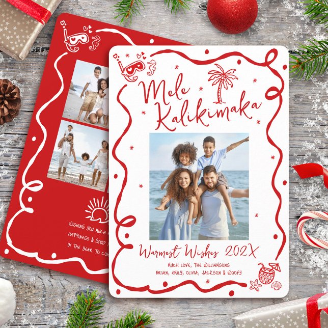 Mele Kalikimaka Röd 5 Foto Handritad Jul Julkort (Skapare uppladdad)
