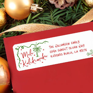 Mele Kalikimaka Röd Grön Doodle Juladress Returadress Etikett