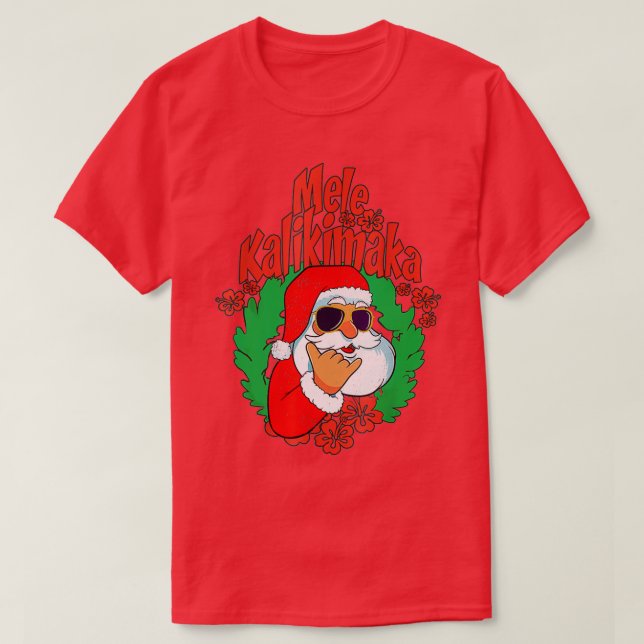 Mele Kalikimaka Santa Christmas Pajamas Hawaii Xma T Shirt (Design framsida)