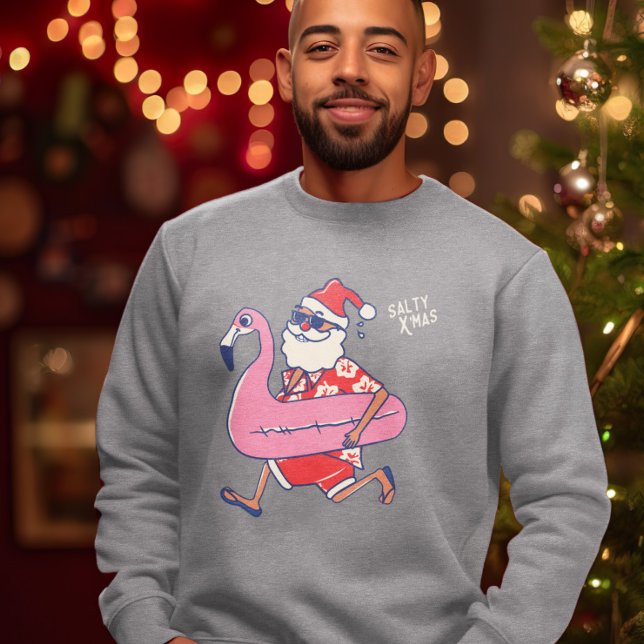 Mele Kalikimaka Santa Flamingo jul Getaway Lång Ärmad Tröja (Mele Kalikimaka Santa Flamingo Christmas Getaway Sweatshirt)