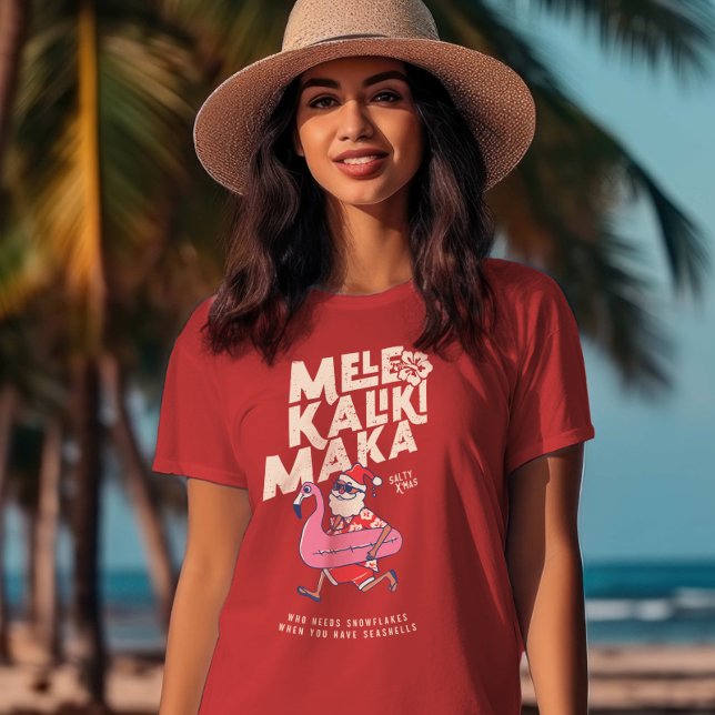 Mele Kalikimaka Santa Flamingo jul Getaway T T Shirt (Mele Kalikimaka Santa Flamingo Christmas Getaway T-Shirt)