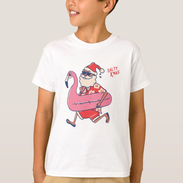 Mele Kalikimaka Santa Flamingo jul Getaways T Shirt (Framsida)
