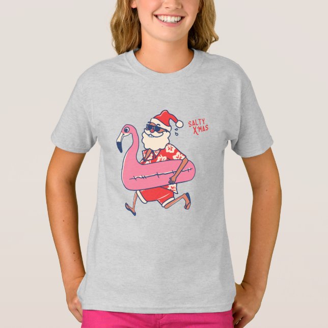 Mele Kalikimaka Santa Flamingo jul Getaways T Shirt (Framsida)