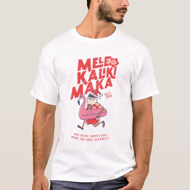 Mele Kalikimaka Santa Flamingo jul Getaways T Shirt (Framsida)