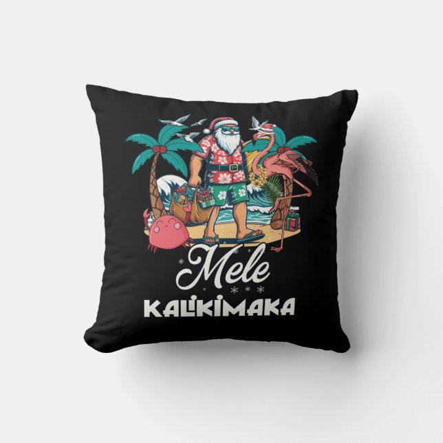 Mele Kalikimaka Santa Flamingo Tropical jul Kudde (Framsida)