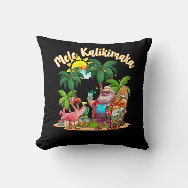 Mele Kalikimaka Santa Flamingo Tropical jul Kudde (Framsida)
