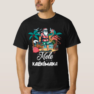 Mele Kalikimaka Santa Flamingo Tropical jul T Shirt