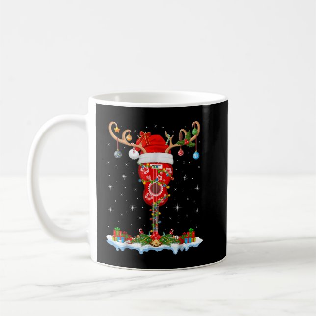 Mele Kalikimaka Santa Hat Reindeer Ukulele Guitar Kaffemugg (Vänster)